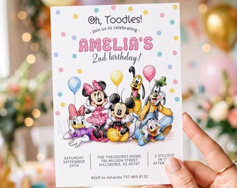 Mickey Mouse Clubhouse 2nd Birthday Invitation, Editable Oh Toodles Invite, Watercolor Mickey and Friends Digital, Canva Template
