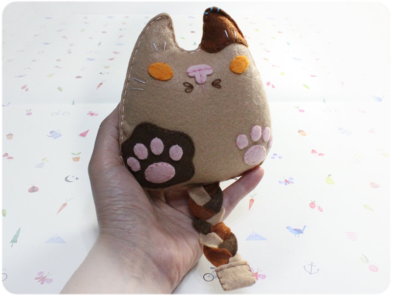 Whimsical Cat Cat Felt Doll Little Brown Meow Felt Doll Stuffed Cat