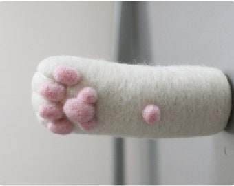 Cat Paw Magnet - White cat hand, needle felted wool magnet