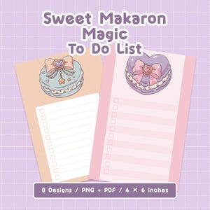 Att-göra-lista med söta macarons, checklista i kawaii-pastell, inlägg i dessertplanerare (PNG PDF)