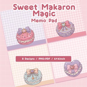 Sweet Macaron Memo Pad, Kawaii Pastel Stationery, 8 Designs (PNG+PDF)