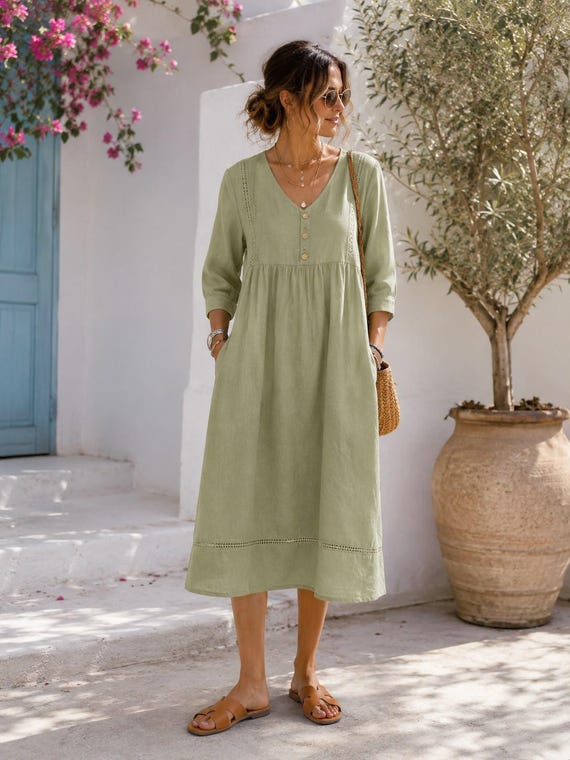 green boho midi dress Sage Linen exuding an effortless boho Men Suits Bailey & Bella Pink Cores:Brown And Beige