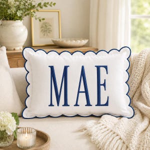 Personalized Monogram Pillow Cover, Custom Embroidered Initial Scallop Cushion, Nursery Baby Room Decor, Personalized Keepsake for Baby Girl