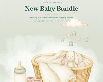 Newborn Baby Daily Log, Feeding Diaper Sleep Tracker, Registry Planner (Instant Download)