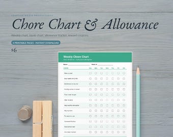 Printbaar takenoverzicht voor kinderen | Wekelijkse verantwoordelijkheden- en zakgeldtracker | Beloningskaart voor laag inktgebruik | Direct te downloaden