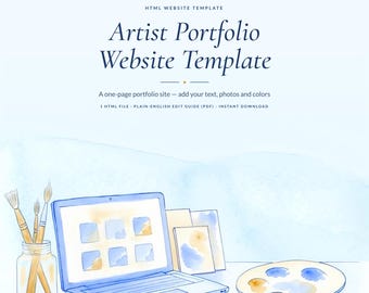 Editable Artist Portfolio Website Template, One-Page HTML Shop (Instant Download)