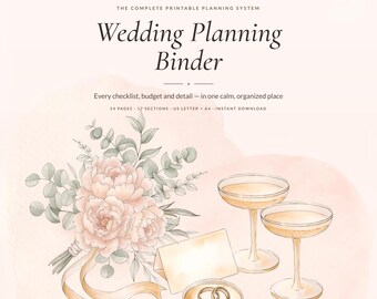 Wedding Planning Binder, 54 Page PDF, Budget, Guest List, RSVP Tracker (Instant Download)