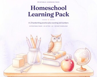 Homeschool Daily Planner Printable | Preschool Kindergarten Worksheets | Handwriting & Counting Practice | Learning Pack Instant Download