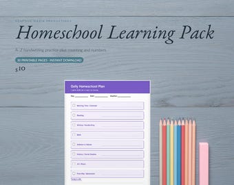 Printbare dagplanner voor thuisonderwijs | Werkbladen voor kleuters en peuters | Oefeningen voor handschrift en tellen | Leerpakket direct te downloaden