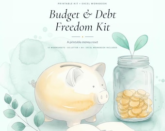 Budget Planner, Debt Snowball Tracker, Savings Challenge (Digital Download)
