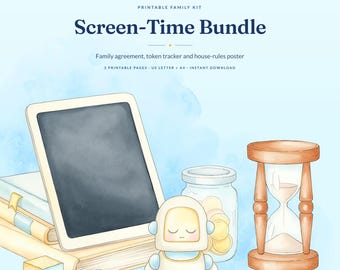 Family Screen Time Agreement Bundle | Token Tracker, House Rules Poster (Instant Download)