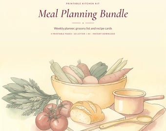 Weekly Meal Planner Bundle | Grocery List, Recipe Cards (Instant Download)