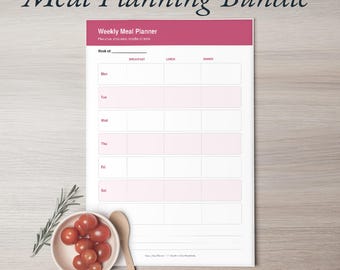 Printbare weekplanner voor maaltijden | Boodschappenlijstje & Receptenkaartjes voor het hele gezin | Ideeën voor het avondeten | Direct te downloaden maaltijdplanner