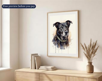 Custom Watercolor Dog Portrait, Pet Memorial Gift, Loss Sympathy Art (Digital Download)