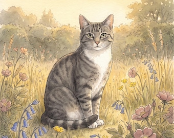 Personalized Cat Memorial Book – Watercolor Life Story, Cat Loss Sympathy Gift (Print-Ready PDF)