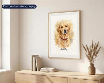 Custom Pet Memorial Portrait, Watercolor Dog Cat Remembrance Art (Digital Download)