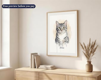 Custom Cat Memorial Portrait, Watercolor Pet Loss Sympathy Gift (Digital)