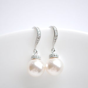 Swarovski pearl and cubic zirconia drop earrings, Bridal Earrings, Bridesmaid Gift, Bridal Jewelry, pearl jewelry, wedding earrings