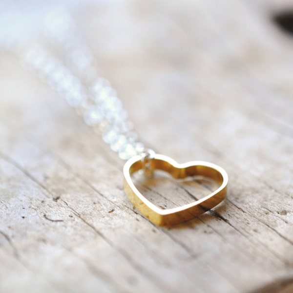 Heart Necklace - Heart Shape Jewelry - Brass and Silver - Love Jewelry - Brass Heart Pendant - Valentines Day Gift For Her