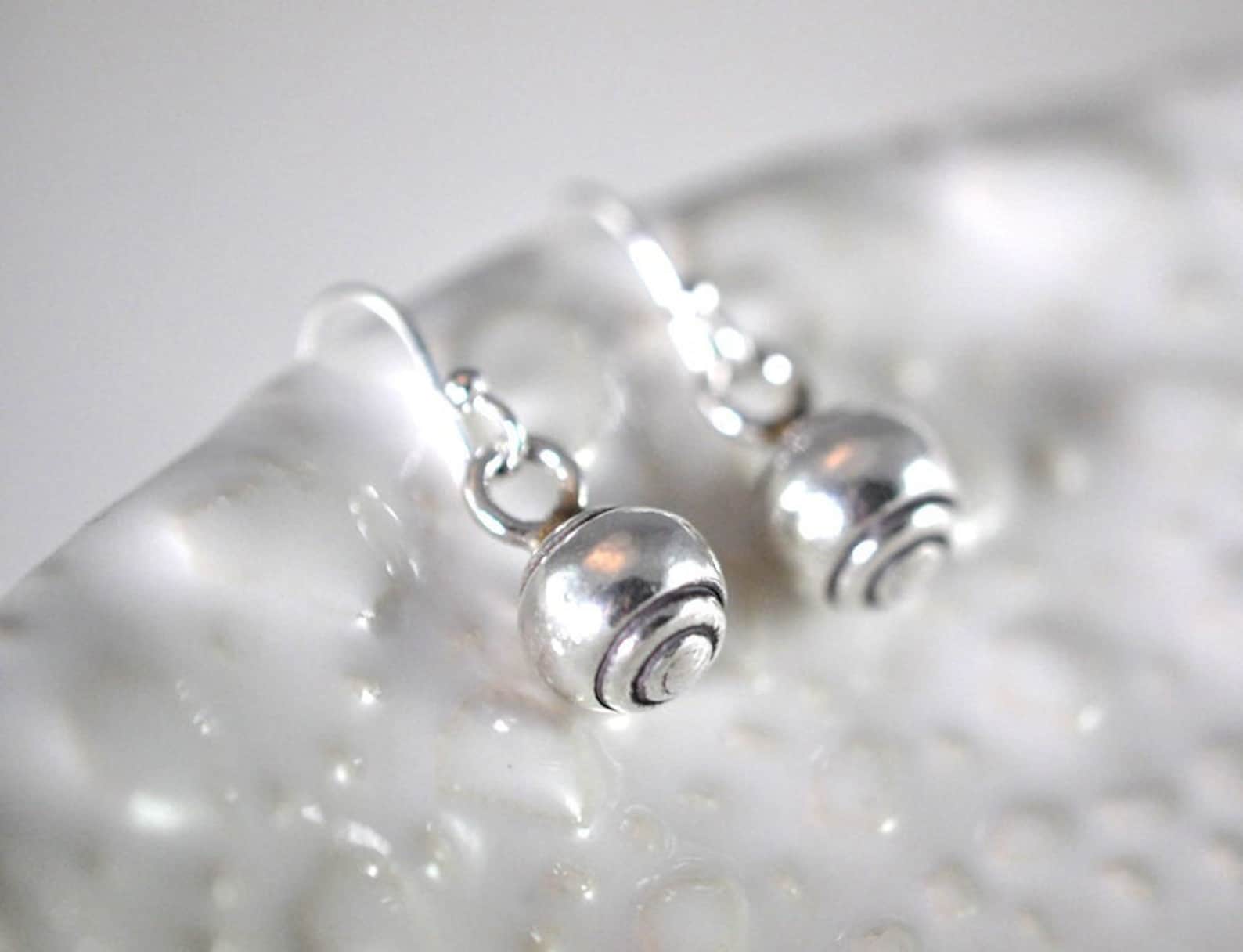 Silver Ball Dangle Earrings, Sterling Silver Ball Earrings, Every Day