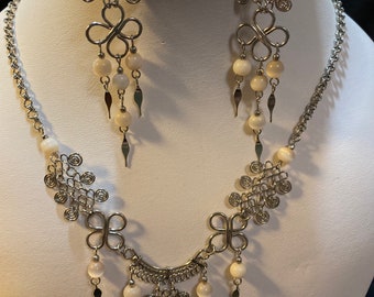 Murano glass bead Peruvian silver chain necklace set.