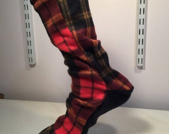 FLEECE Socks, plaid and stripes Slippers, Boot liners, polar Fleece,  Unisex Made in USA
