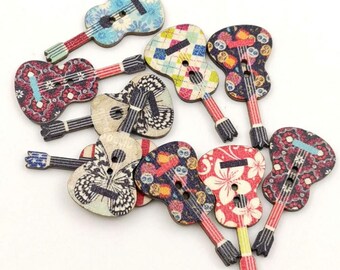 Guitar wooden colorful button charms for earrings, clothing, jewelry 100 pcs. DIY Sewing Craft Scrapbooking