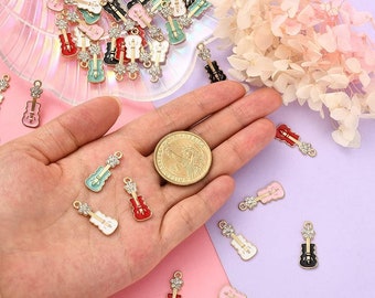 enameled rhinestone guitar charms silver 50 pcs.