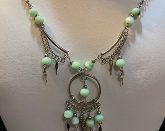 necklace hand made green glass beads