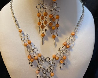 necklace set soft orange glass beads