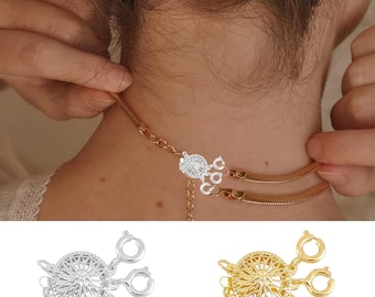 Necklace Separator for Layering, UP TO 3 necklaces, locking clasp. Gold  & silver Layering Stackable  upto 3 Strands 2 pieces