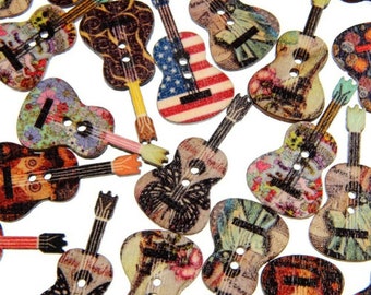 Guitar wooden colorful button charms for earrings, clothing, jewelry 50 pcs. DIY Sewing Craft Scrapbooking jewelry making