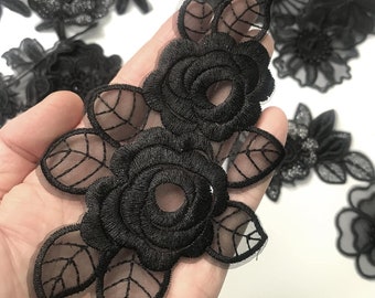 black or White lace flower appliques for clothing shoes embellishment sheer 3D 16pc black or 12pc white