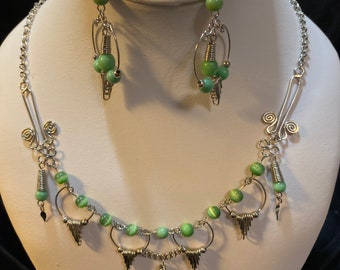 Murano glass bead Peruvian silver chain necklace set. Arrow