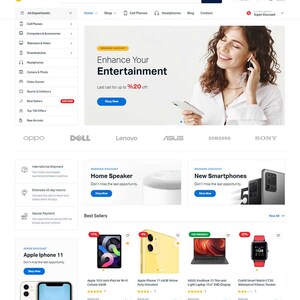 May include: A screenshot of the Machic e-commerce website homepage featuring a navigation menu, a hero banner with promotional text, brand logos, and a grid of electronics including smartphones, tablets, laptops, and a smartwatch with pricing.