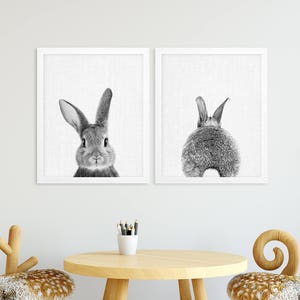 Bunny Set Print, Rabbits Tail Print, Woodland Animals, Nursery BW Wall Art, Baby Animals Prints, Kids Room Printable Decor, Baby Shower Gift