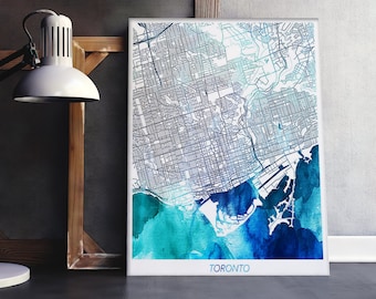 Toronto Map Print, Toronto Poster Print, Toronto Canada Urban Street Map, Blue Watercolor Print, Home Room Wall Office Art, Printable Decor