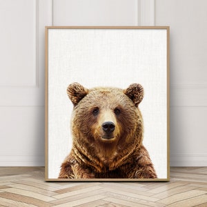 Bear Print, Brown Bear Print, Woodlands Forest Animals Art Photo, Nursery Animal Wall Art, Animal Color Photo Print, Kids Room Printable DIY