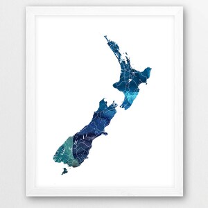 New Zealand Map Print, New Zealand Poster Print, New Zealand Blue Watercolor Print, Modern Room Home Wall Office Art Printable Digital Decor