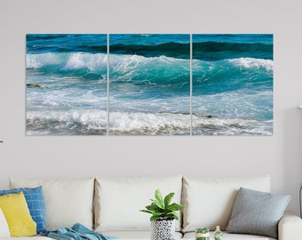 Ocean Waves, Set of 3, Beach Coastal Wall Print Decor, Triptych Sea Art, Turquoise Blue Aqua Color, Modern Home Room Office Printable Art