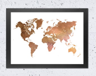 world map print world map silhouette rustic orange color etsy
