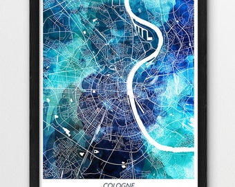Cologne City Urban Map Poster Cologne Street Map Print Etsy