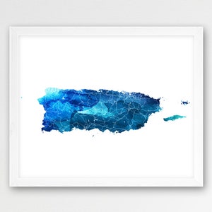 Puerto Rico Map Print, Puerto Rico Poster Print, Puerto Rico Road Street Map, Watercolor, Modern Room Home Wall Office Decor, Printable Art