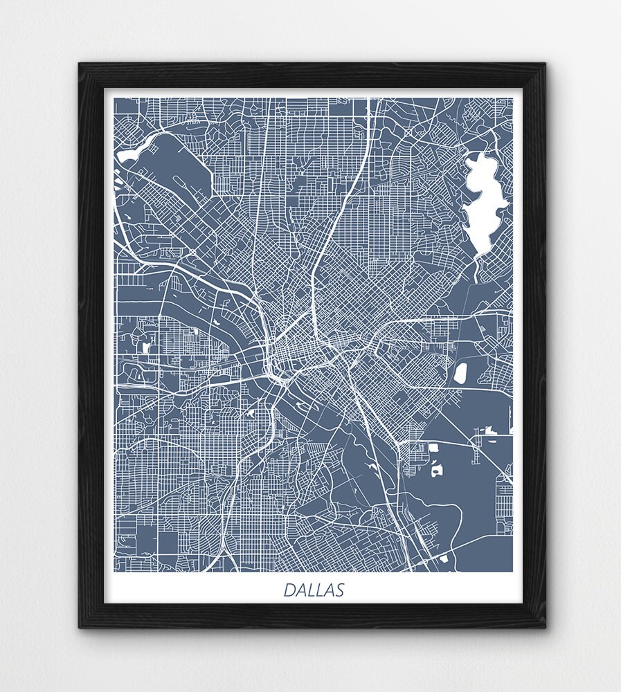 Dallas Map Print, Dallas Map Poster Print, Dallas Texas Urban Street Print, Blue Color Map, Home Room Wall Office Decor,Printable Travel Art
