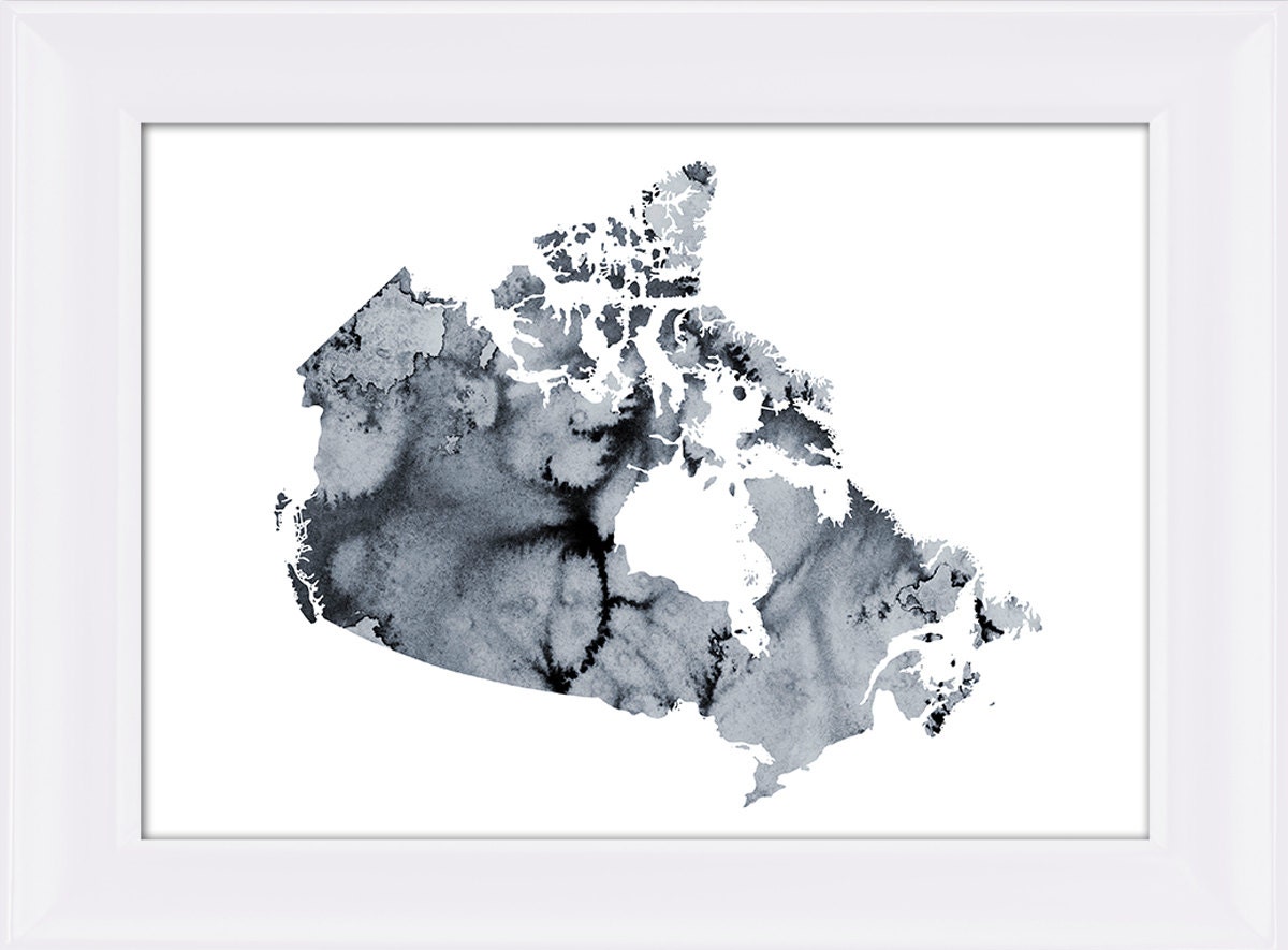 Canada Map Print Canada Map Silhouette Watercolor Black - Etsy