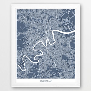 Brisbane Map Print, Brisbane City Poster Print, Brisbane Australia Urban Street Print, Blue White, Home Wall Printable Art Decor,Travel Gift