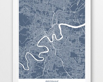 Brisbane Map Print, Brisbane City Poster Print, Brisbane Australia Urban Street Print, Blue White, Home Wall Printable Art Decor,Travel Gift