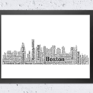 Boston Skyline Typography Print, Boston Digital Word Art print, Cityscape Black & White Text Print Home Wall Art Office Nursery Decor, DIY