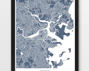 Boston Map Print, Boston Map Poster Print, Boston Urban Street Map Print, Blue Color Map, Printable Home Room Wall Office Decor, Travel Gift