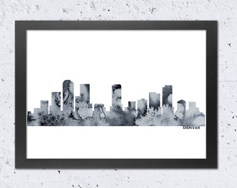 Denver Skyline Print, Denver Colorado Silhouette Cityscape digital print, Black White Grey, Modern Home Wall Office Nursery Travel Decor